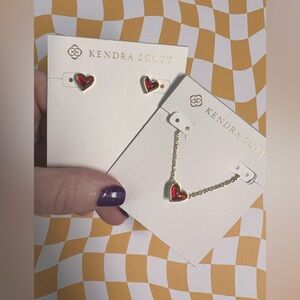 ❤️❤️ Kendra Scott has Ari Heart Necklace and Earrings Gold Red Illusion 14k Gold